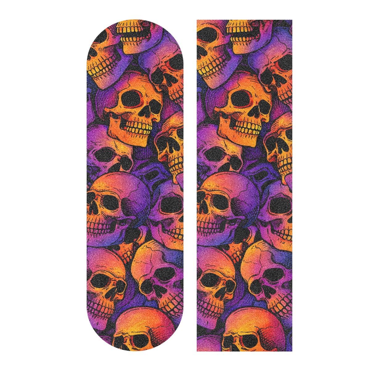 SUABO Skull Puttern Skateboard Grip Tape Sheet Scooter Deck Sand Paper 9" x 33"