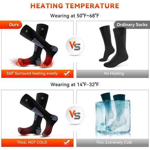 Heated Socks for Men Women 3000mAh Battery Rechargeable Washable with APP Control for Hunting Fishing Camping Hiking(Black,L)