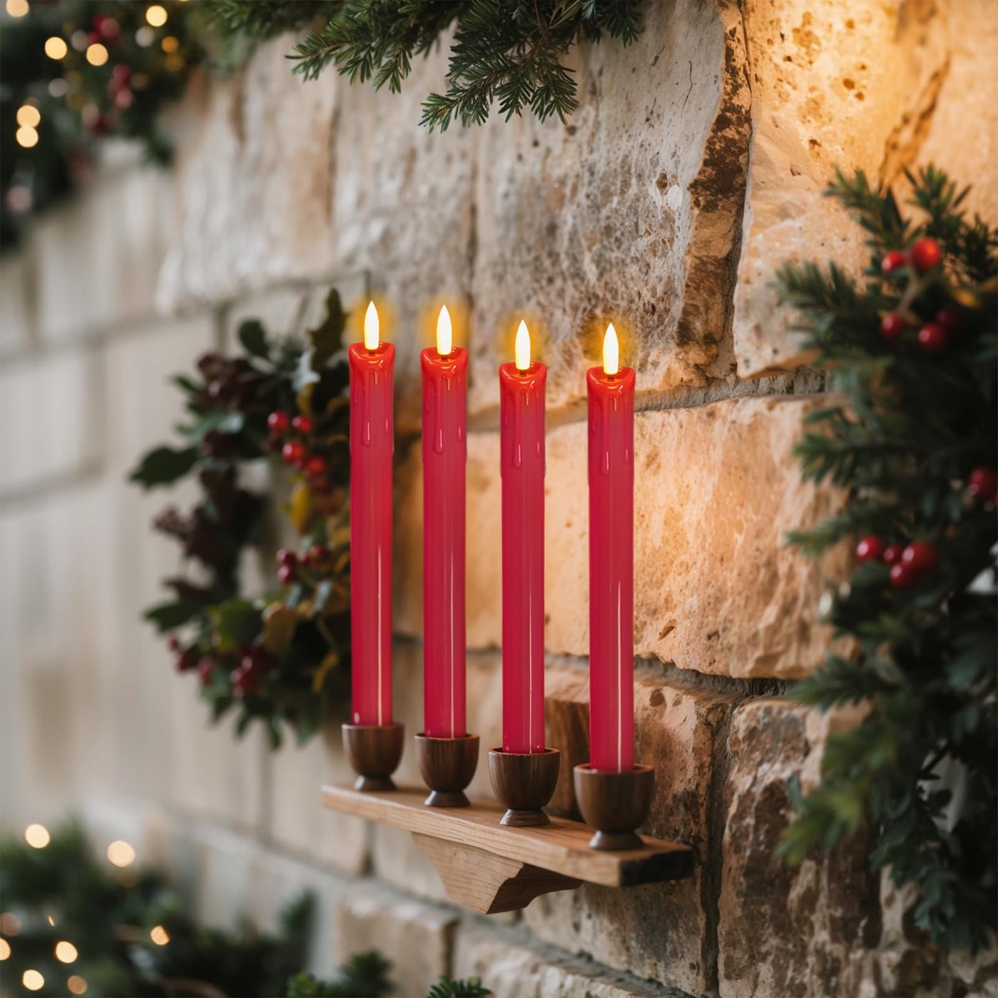 DRomance Dripping Flameless Taper Candles Flickering with Remote and Timer Battery Operated LED Taper Candle Real Wax 3D Wick Dinner Wedding Christmas Holiday Indoor Decor(3 Pack Red, 0.78" x 9.7")