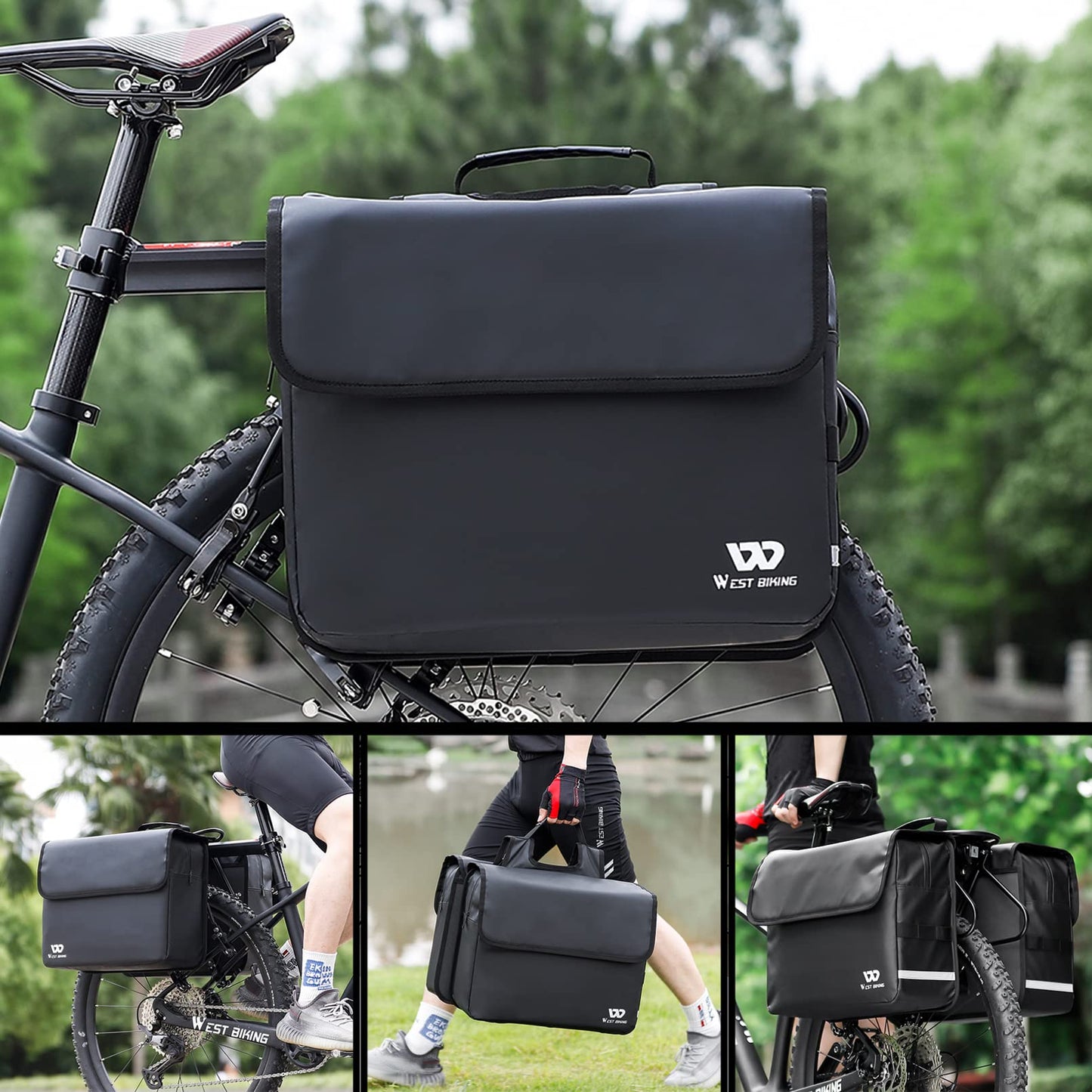 BAIGIO Bike Double Pannier Bags Waterproof Bicycle Rear Seat Panniers Pack with Reflective Stripe