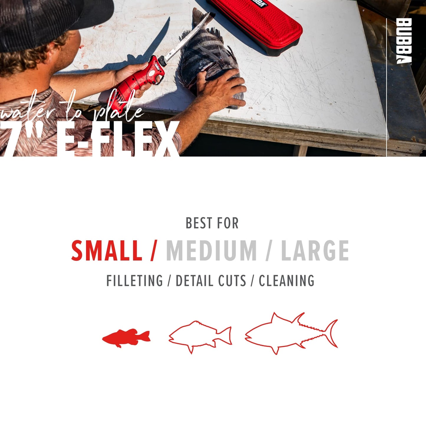 BUBBA 7 Inch E-Flex Electric Fillet Blade with Ti-Nitride Coated Hollow Stainless Steel Non-Stick Reciprocating Construction for Fishing and Outdoors