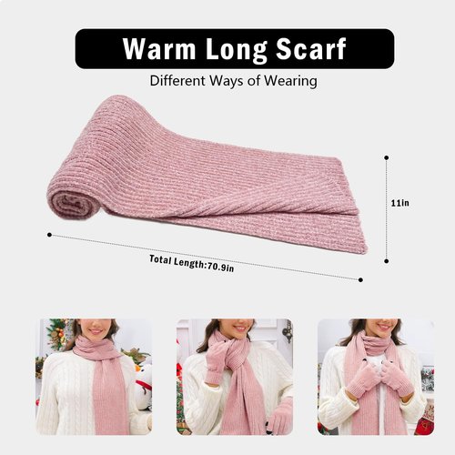 Cyihual Winter Beanie Hat Knit Scarf Touchscreen Gloves Set for Women Gift Set