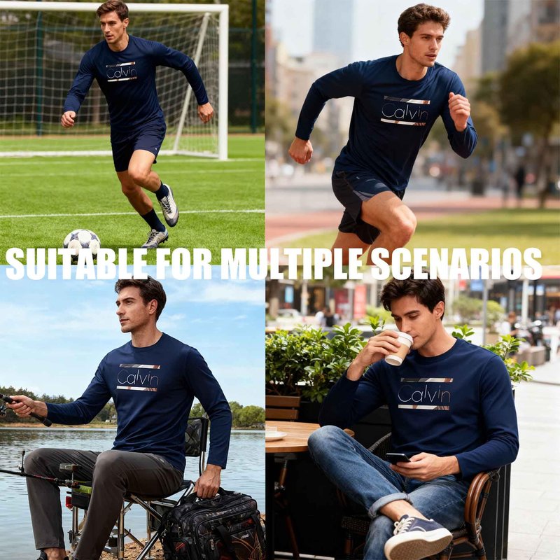 3 Pack Long Sleeve Shirts for Men Moisture Wicking UPF SPF Sun Protection Tee Shirts Workout T Shirts Casual (US, Alpha, Large, Regular, Regular, 【Loose fit】 Black + White + Blue)