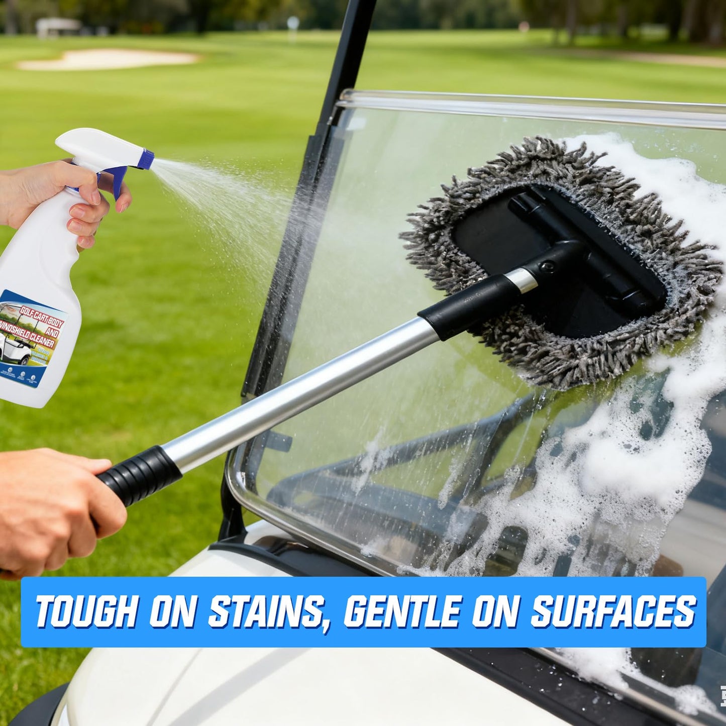 Acellegic 4 Pcs Golf Cart Cleaner Kit, Golf Cart Body Windshield Polish Cleaner with Cleaning Brush Towels, Removes Hard Water Stains, Battery Acid, Grease, Lubricates & Rust Proofs