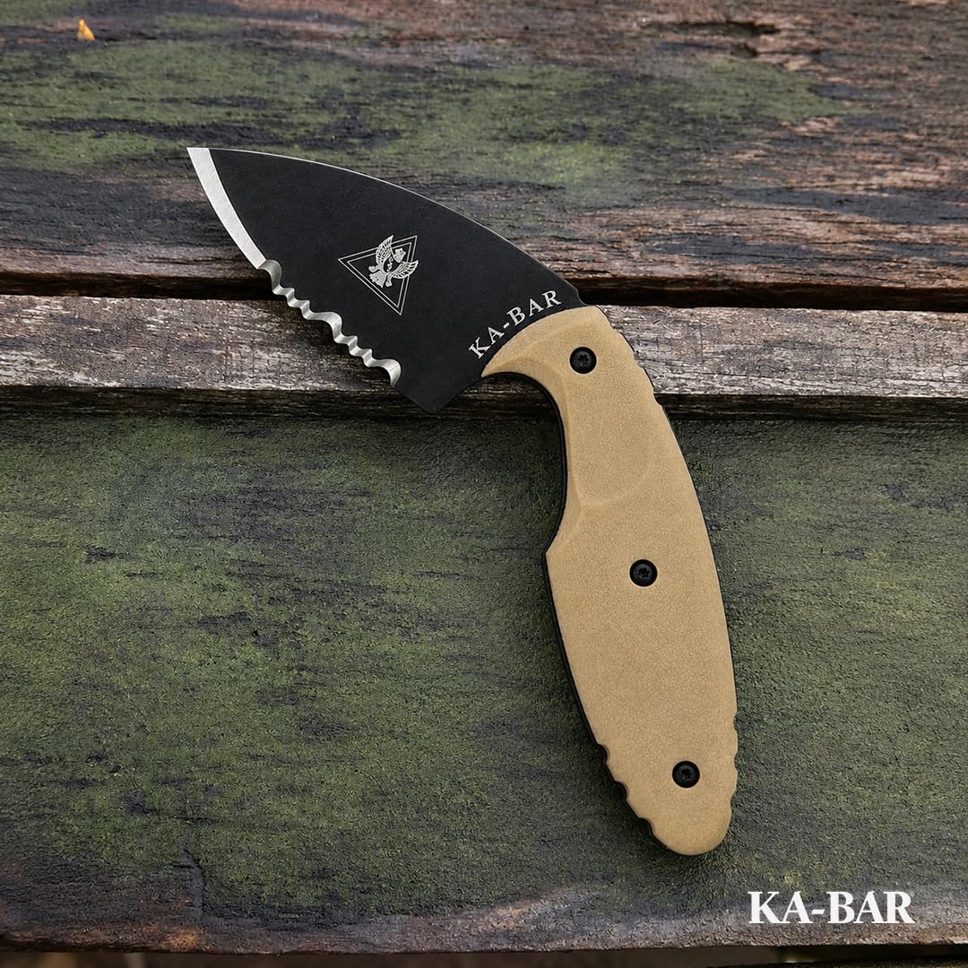 KA-BAR TDI 1477CBCP Small Fixed Blade Knife – Compact Tactical Utility Knife with Coyote Brown Handle & Durable Sheath