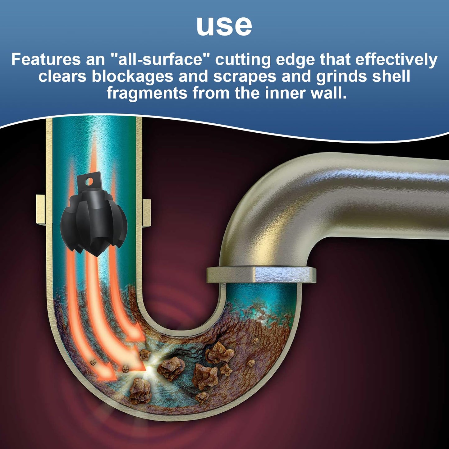 Aulpq Drain Cleaner Cutter Heads (2-1/2CG) F/5/8& 3/4" Cables, Clog Chopper Multi Function Cuttin Tool, Black