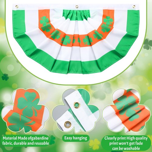 HunnmingRe 15 Pcs St. Patrick's Day Parade Golf Cart Decoration Kit Irish Bunting Burlap Flag Green Metallic Tinsel Garland Shamrock Stickers for St. Patrick's Day Golf Cart Festival Decor