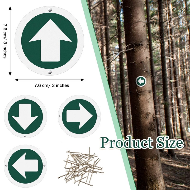 Amylove 24 Pieces Bright Reflective Trail Markers Round Bin Marker with Reflective Tacks Aluminum Signs Thumb Tacks for Hunting Hiking Camping and More (Green)