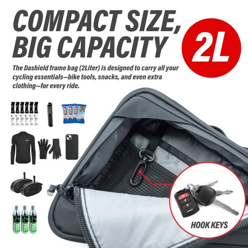 DASHIELD Bike Frame Bag Two Side Pockets Waterproof Reflective Bicycle Triangle Pouch, Storage Bag Strap-On, Mountain Road Bike MTB Cycling Bike Acessories, 2L