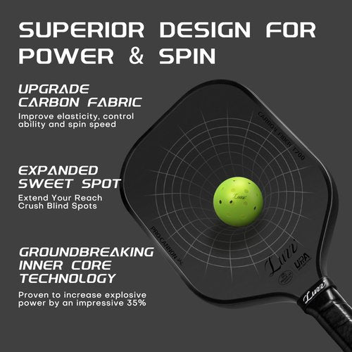 Luzz Pickleball Paddle, Thermoformed Cannon T700 Carbon Fiber Pickleball Paddles Friction Surface Exceptional Spin and Power 16mm Composite Pickle Ball Rackets for Players