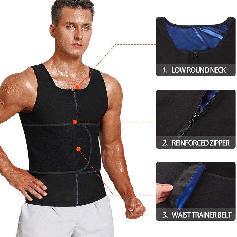LMCOB Sauna Vest for Men Waist Trainer Vest with Zipper Workout Sauna Suit with Adjustable Waist Trimmer Belt(LYBH10072-01-S)