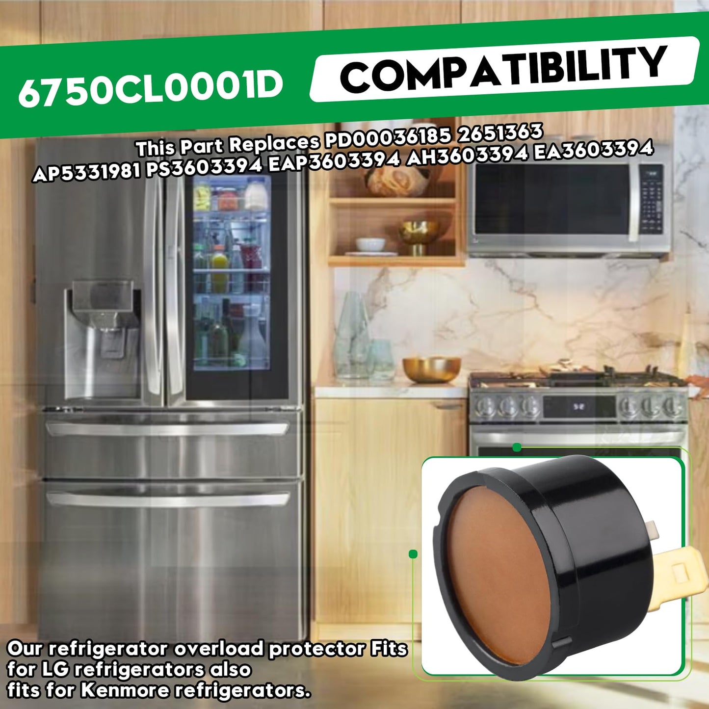 6750CL0001D Refrigerator Compressor Overload Protector Compatible with LG Compressor Relay, Replacement Part for Kenmore Refrigerator Compressor, Replace Part Number AP5331981 PS3603394, 1 Pack
