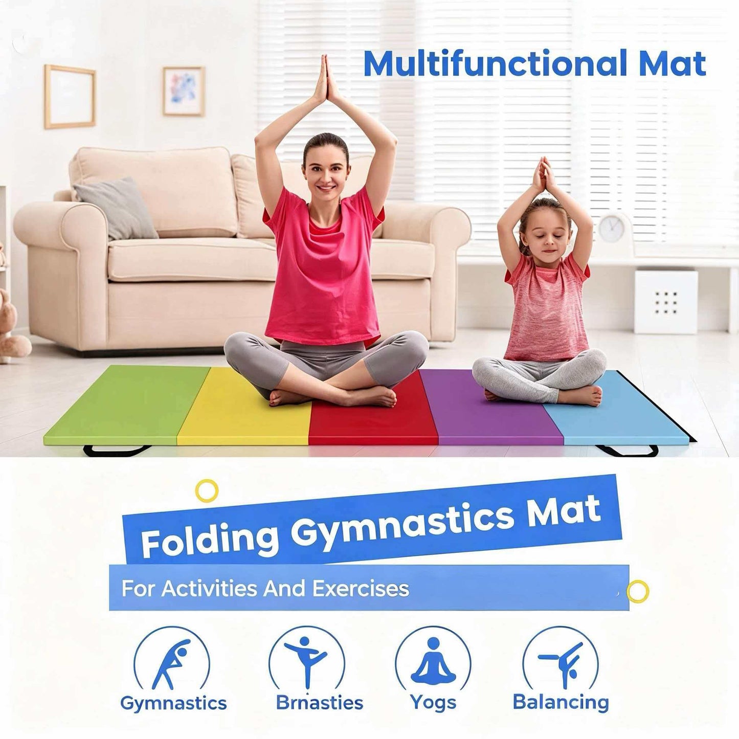 ZENY Folding Gymnastics Mat, 5-Panel Gym Mat Tumbling Mat with Carry Handles for Home Workouts, Yoga and Play, 77''x30''x1.4''
