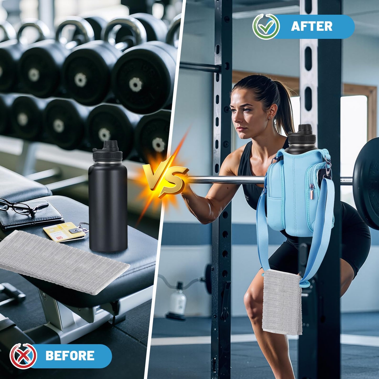 Magnetic Gym Bags for Men & Women with Adjustable Strap, Small Magnet Bag Company Water Bottle Holder with Phone Pocket for Travel, Work, Sports, Blue
