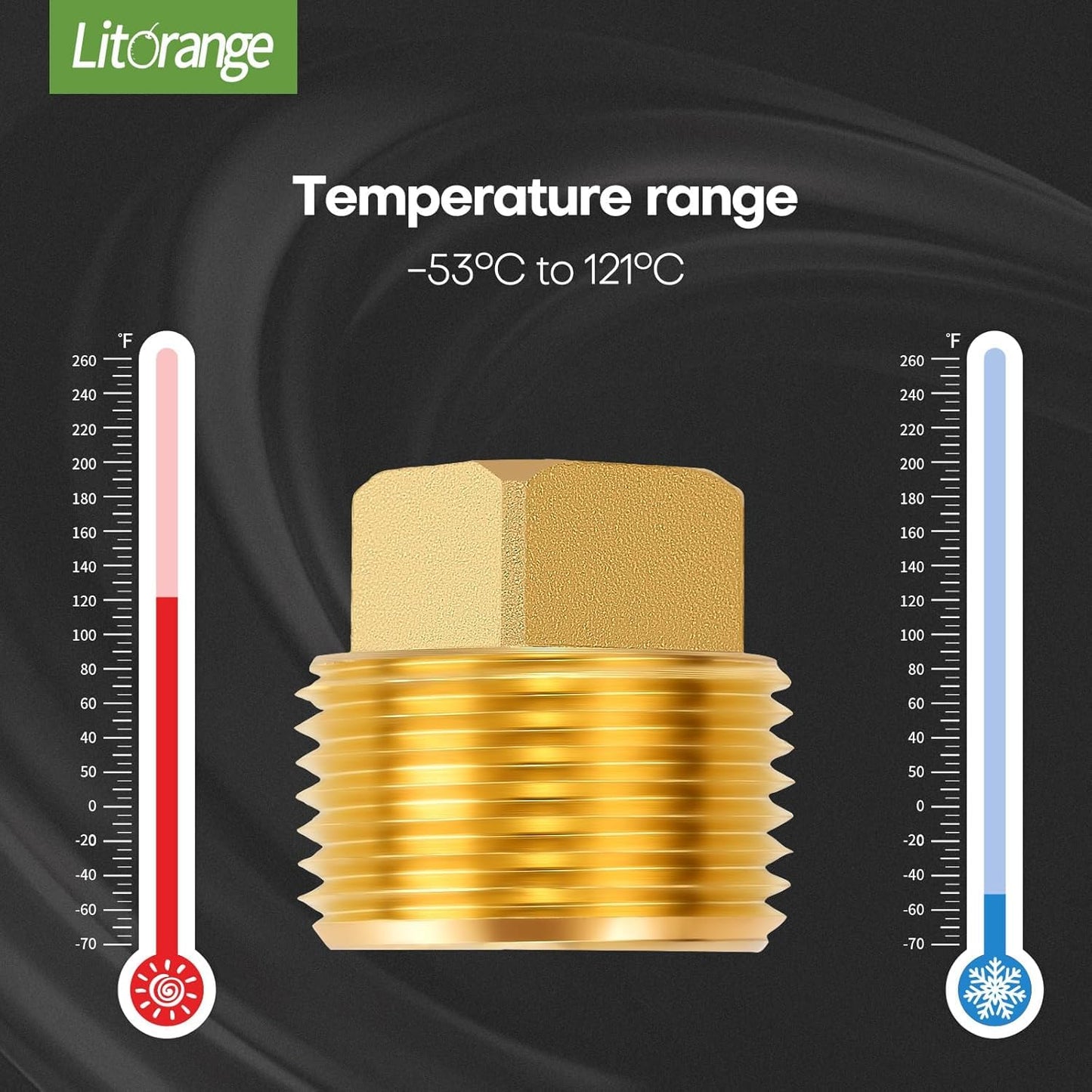 Litorange 2 PCS 3/4 Inch NPT Male Plug Fittings, Brass Cored Plug with Square Head for Boat, Gas,Drain plug etc.