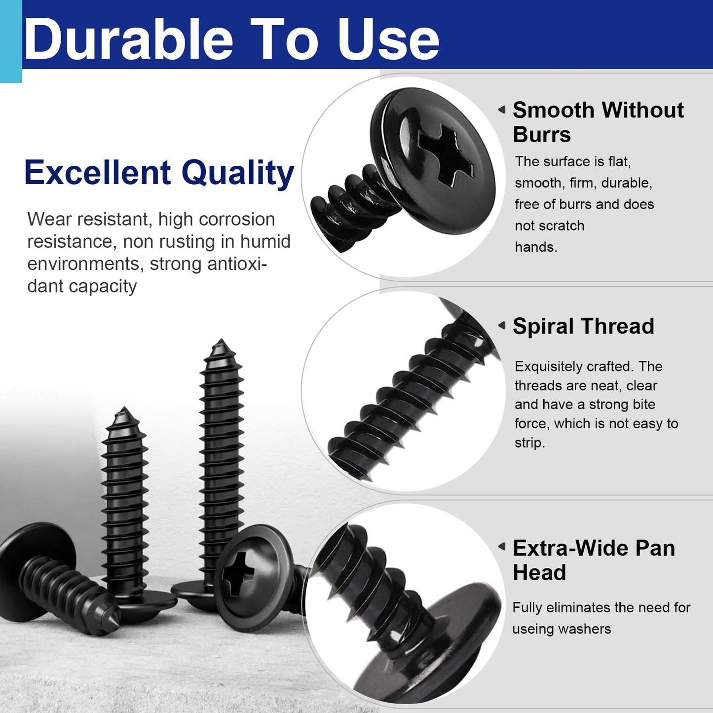 170 PCS #8 Black Wood Self Tapping Screws Assortment Kit, Carbon Steel Wood Screws Set 6 Size(1/2", 5/8", 3/4", 1", 1-1/4", 2")