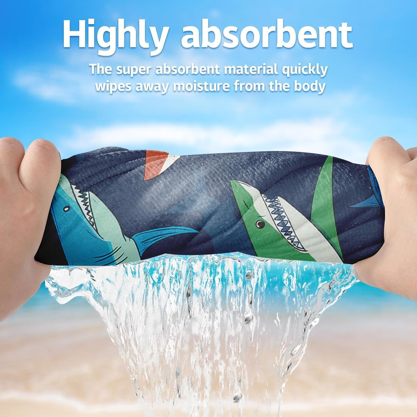 Skiennix Personalized Beach Towels for Kids - Ultra Absorbent Custom Monogram Towels | Shark Design