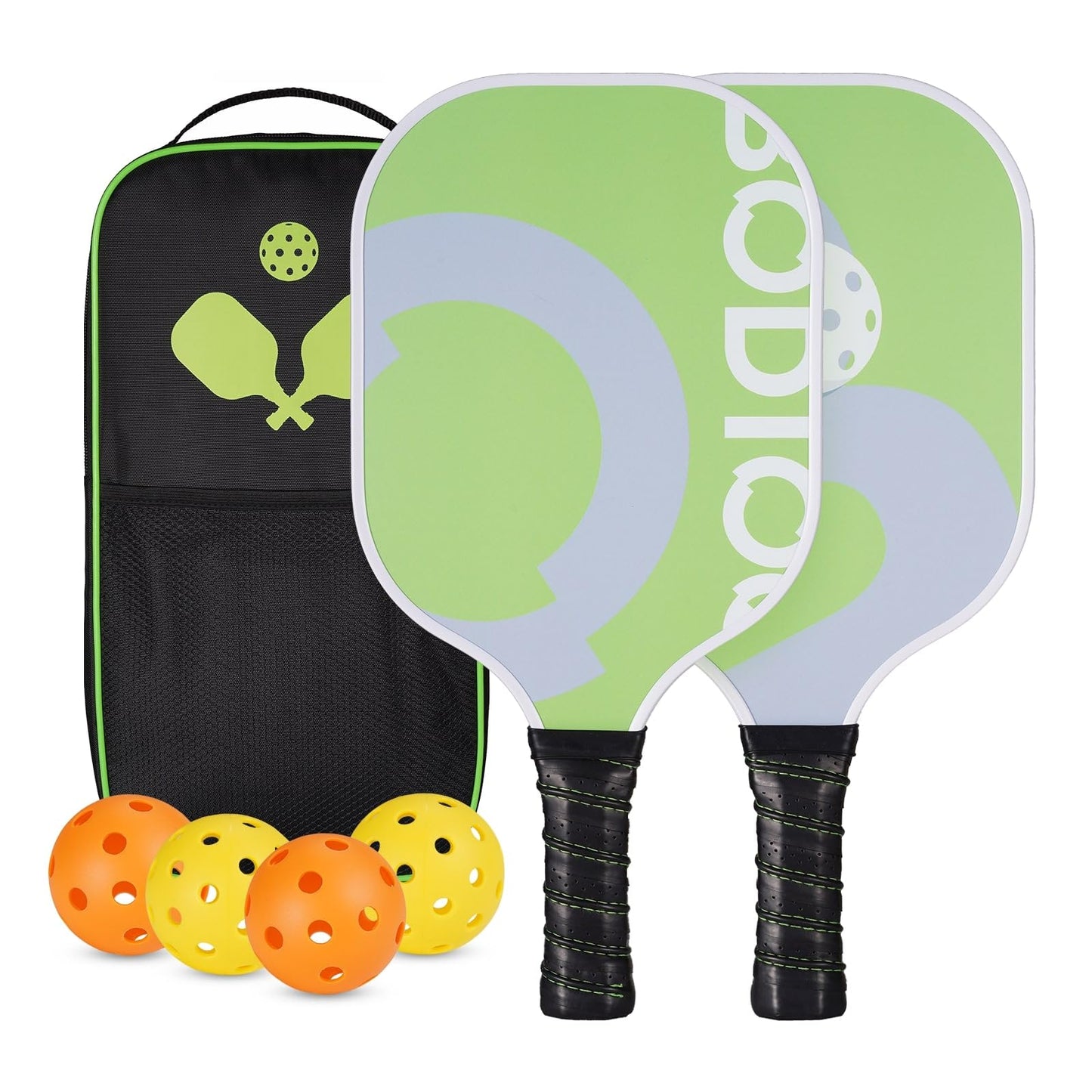 Pickleball Paddles Set of 2 Pickleball Set with Fiberglass Surface Polypropylene Honeycomb Core Pickleball Paddle Non-Slip Grip Lightweight Pickleball Rackets with 4 Pickleballs and Carry Bag