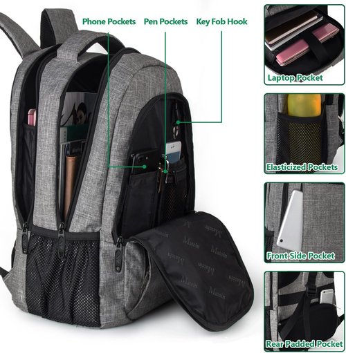 MATEIN Travel Laptop Backpack - Anti-Theft Slim Design | Water-Resistant 15.6 Inch Bag for Men & Women - Grey