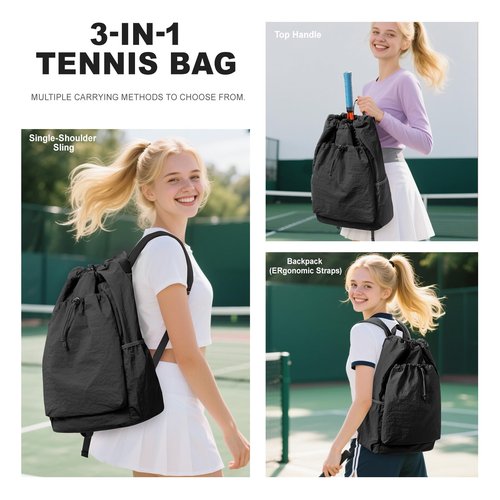 coofay Tennis Bags for Women Men Pickleball Bag Beach Tennis Racket Bag Drawstring Pickleball Tennis Backpack Badminton Bags