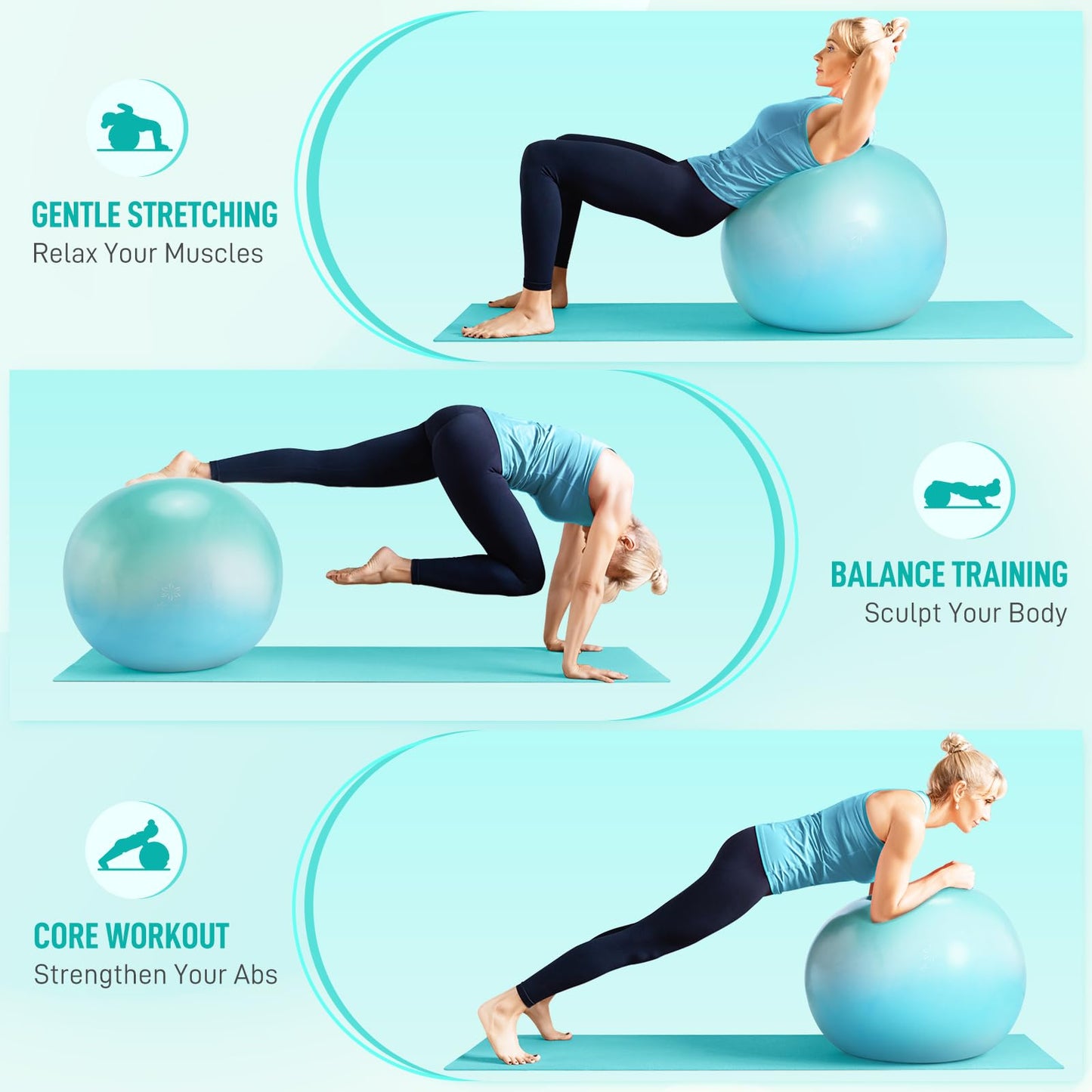 Sportneer Extra Thick Exercise Ball - 25.6''Yoga Ball with Quick Pump - Anti-Burst and Slip Resistant Fitness Ball Chair for Pregnancy and Physical Therapy (Blue Green)