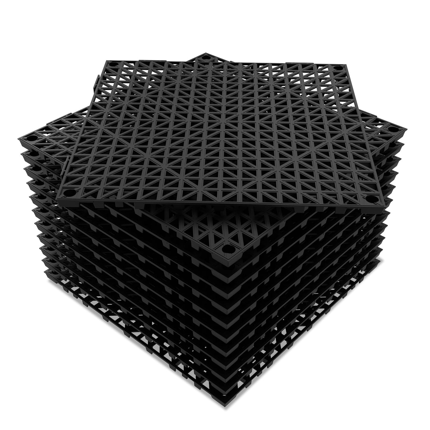 48 PCS Modular Interlocking Cushion, 12" x 12" Interlocking Rubber Floor Tiles with Hole Rubber Mats Drainage Mat, Non Slip Pool Deck Mat Outdoor for Drain Deck Pool Patio (Black)