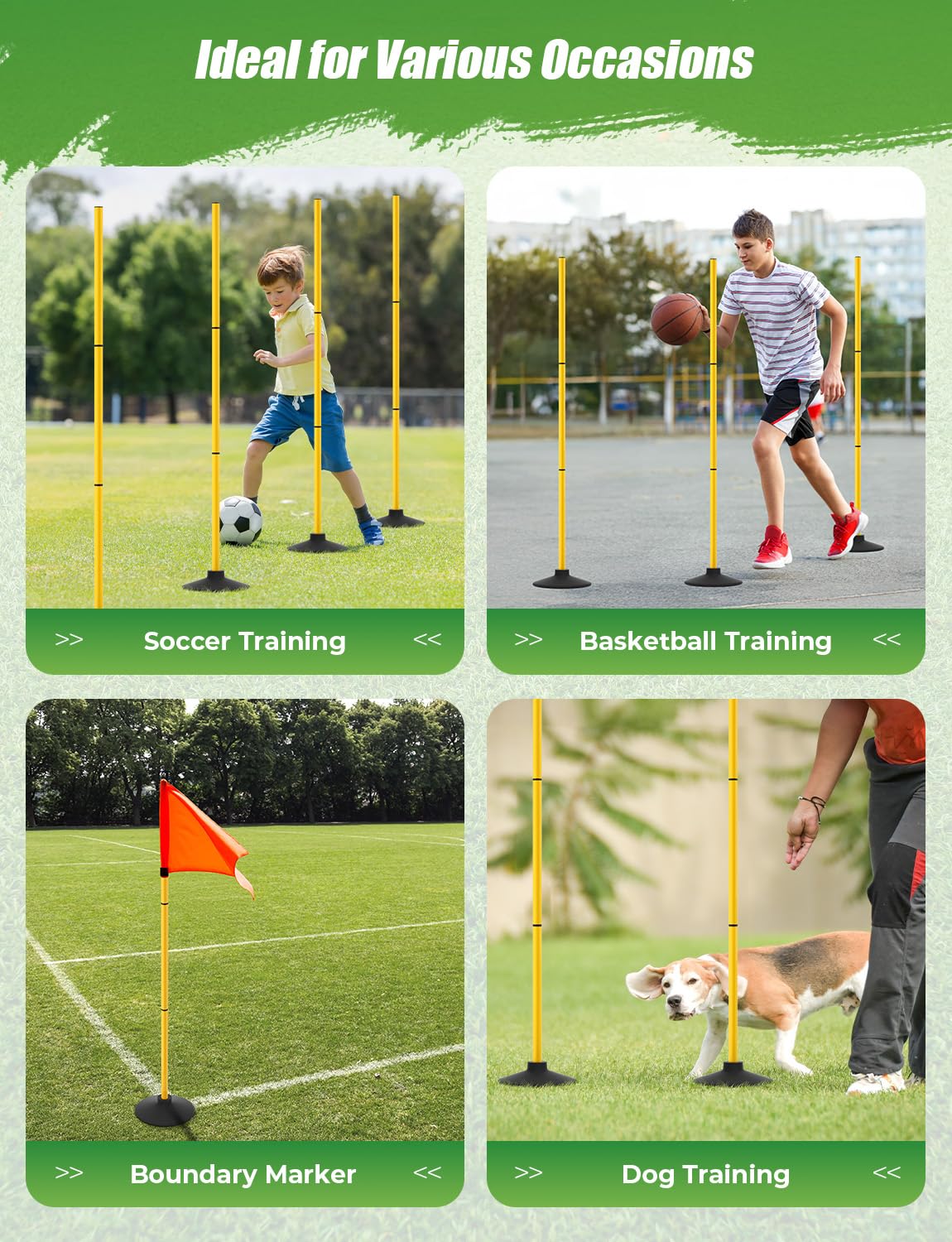 GHB Agility Poles 4 Pack 50" Sports Soccer Training Poles