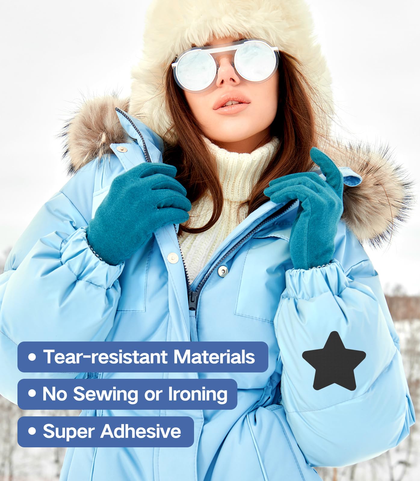 20Pcs Down Jacket Repair Patches Waterproof Self Adhesive Pre-Cut Nylon Repair Patches Kit for Jackets Coats Clothing Tents Sleeping Bags, Star
