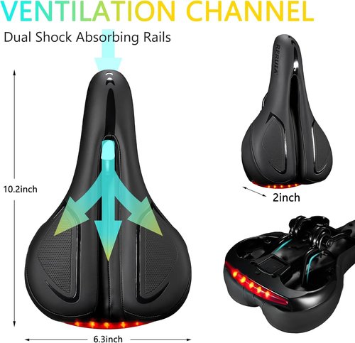 Large Comfortable Bike Seat | Wide Saddle with Shock Absorption & Memory Foam - Waterproof Leather Cover