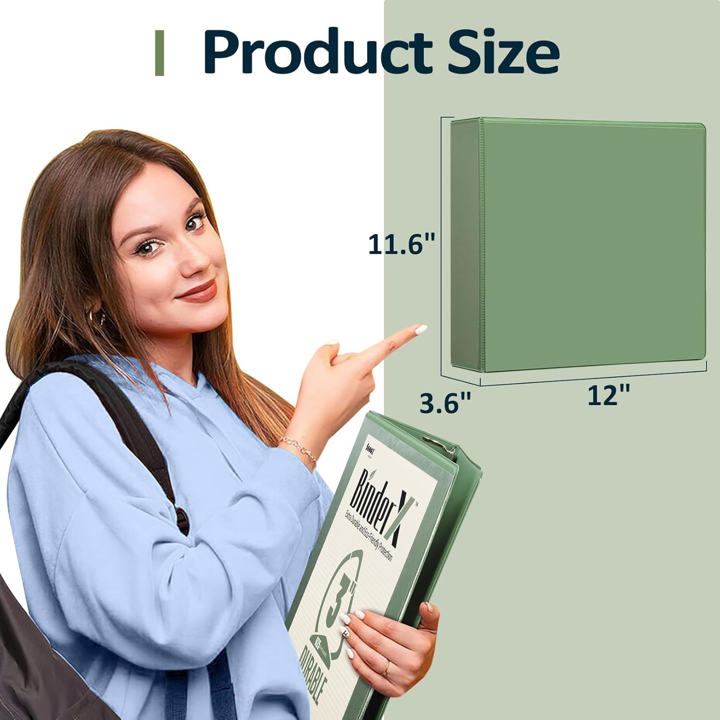 Sooez BinderX Extra Durable 3-Inch D-Ring Binder | Holds 670 Sheets | Customizable Olive Green Cover