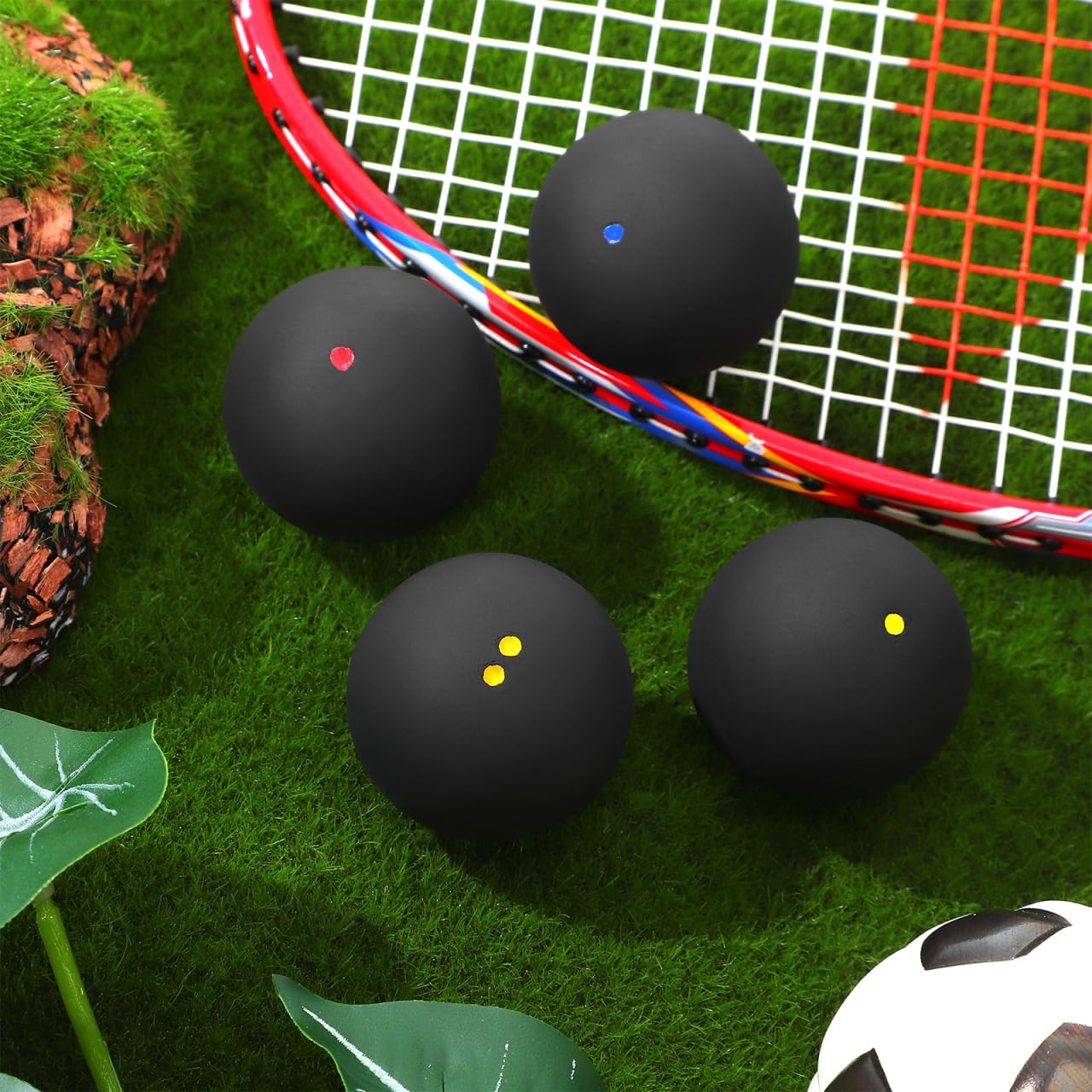 Kisangel Squash Balls Set 4 Pieces Rubber High Elasticity Bounce Balls for Indoor and Outdoor Racket Sports Training Practice with Single and Double Dot Design
