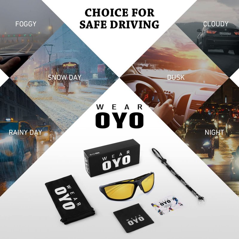 WEAROYO Night Vision Driving Glasses for Men Women,Sports Style Wrap Around Anti Glare with Polarized Yellow Lens
