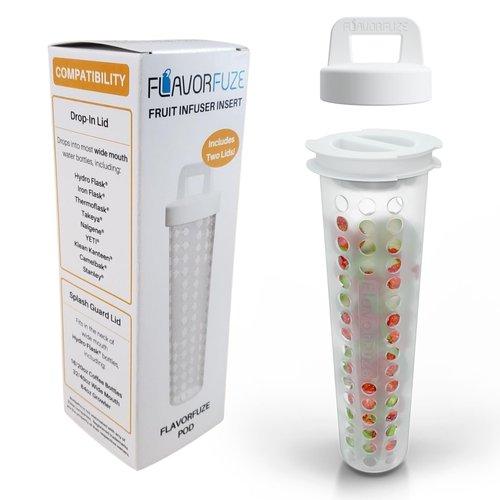 FlavorFuze Pod - Fruit Infuser Insert with Two Lids, Compatible with Hydro Flask, Iron Flask, Takeya, ThermoFlask and Similar Wide Mouth Bottles (White)