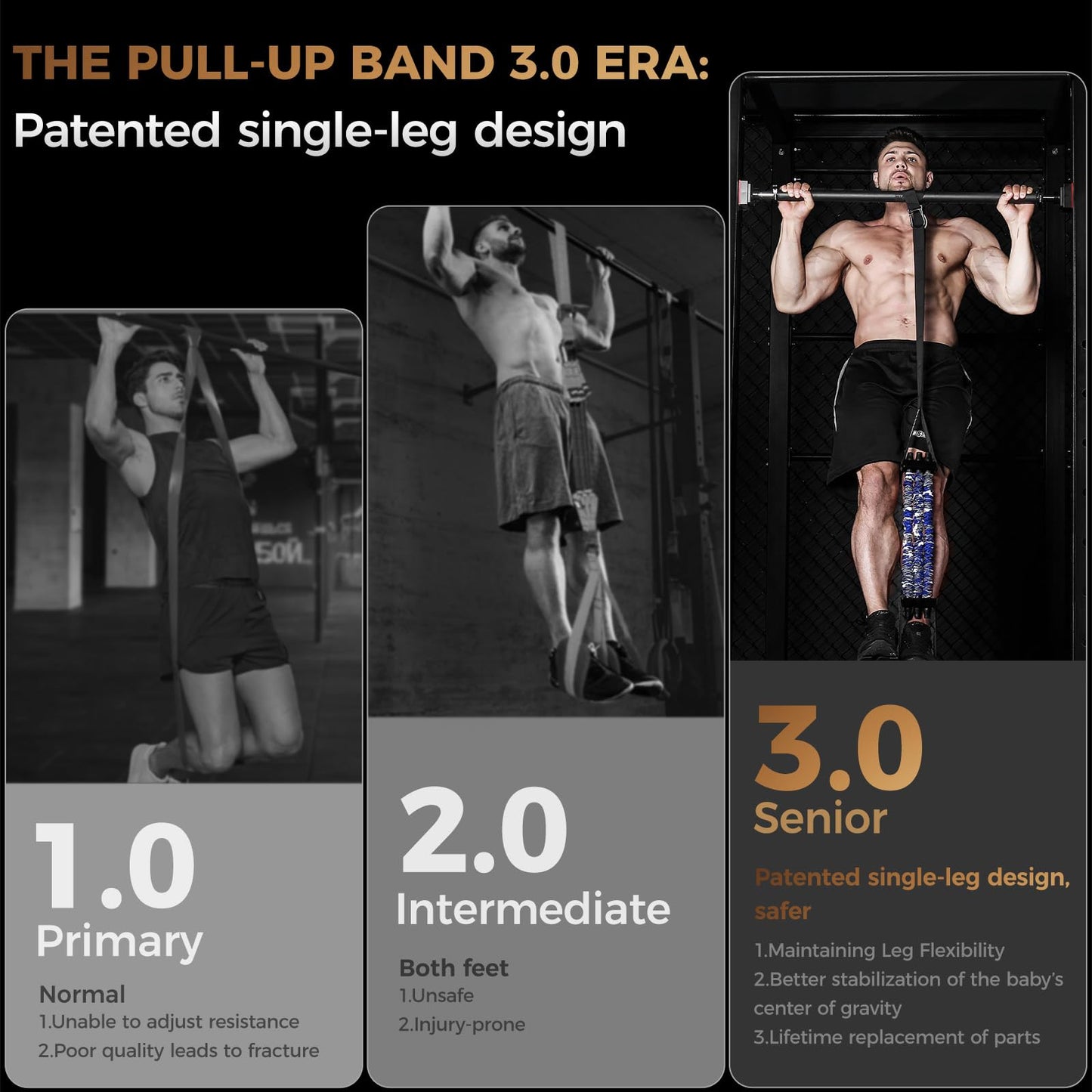 Innstar Pull Up Assistance Bands, Heavy Duty Resistance Band for Pull Up Assist, Adjustable Resistance 165-265lbs with Fabric Feet/Knee Rest, Pull Up Bands Assistance Bands (Upgrade Black 165lbs)