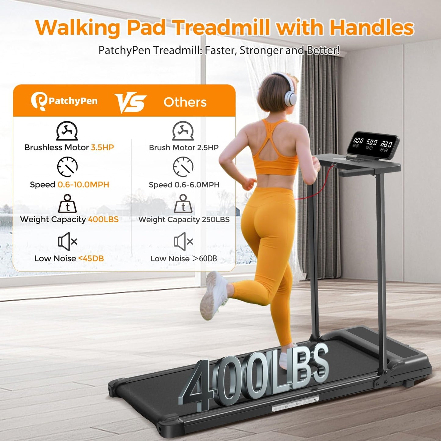 POTUPUS Portable Foldable Treadmill with Handle Bar Walking Pads for Home