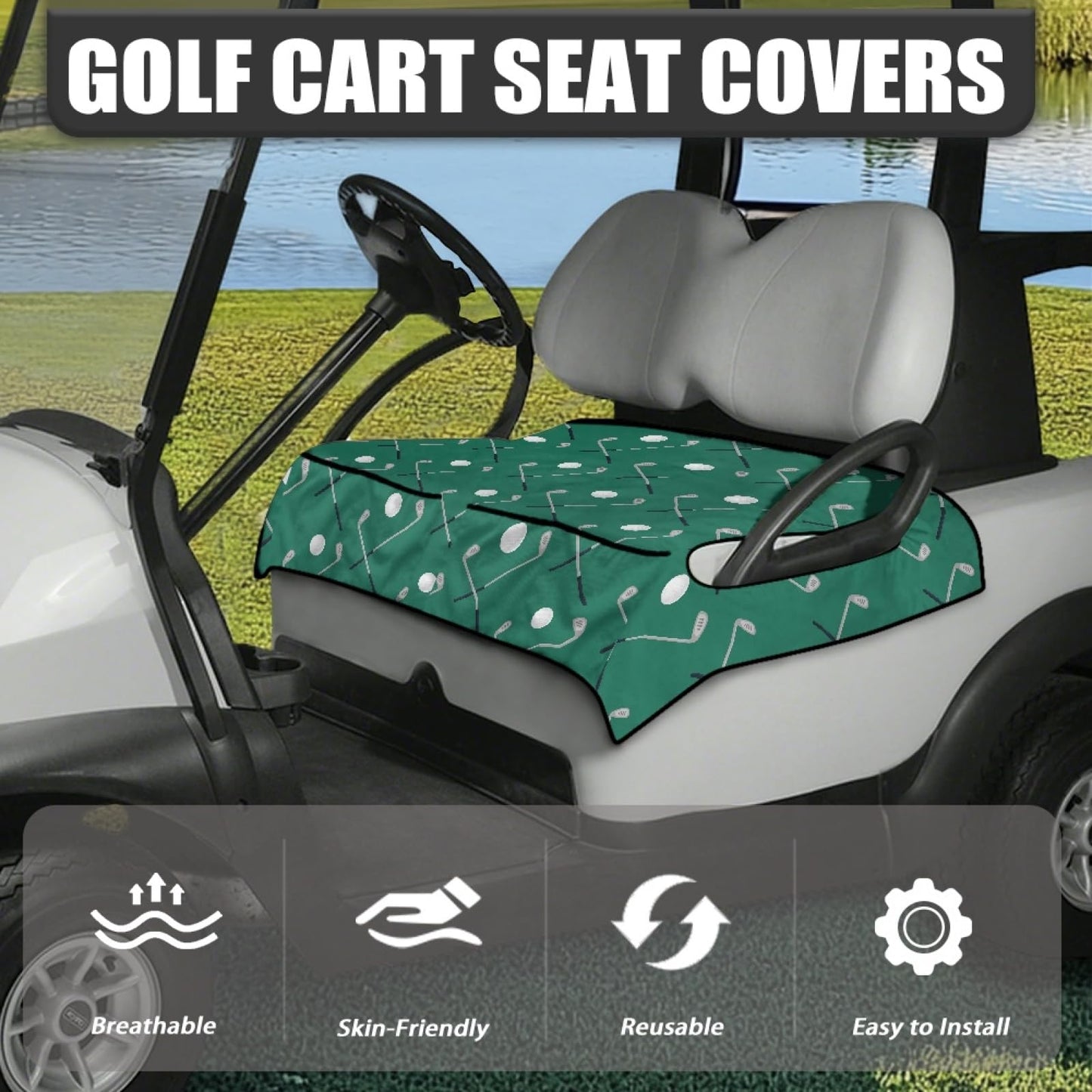 Knextrepoy Golf Ball Print Golf Cart Seat Cover with Pockets Universal Golf Cart Seat Blanket for Club Car Breathable Golf Cart Seat Cover Protector Green Cart Seat Cushion Accessories