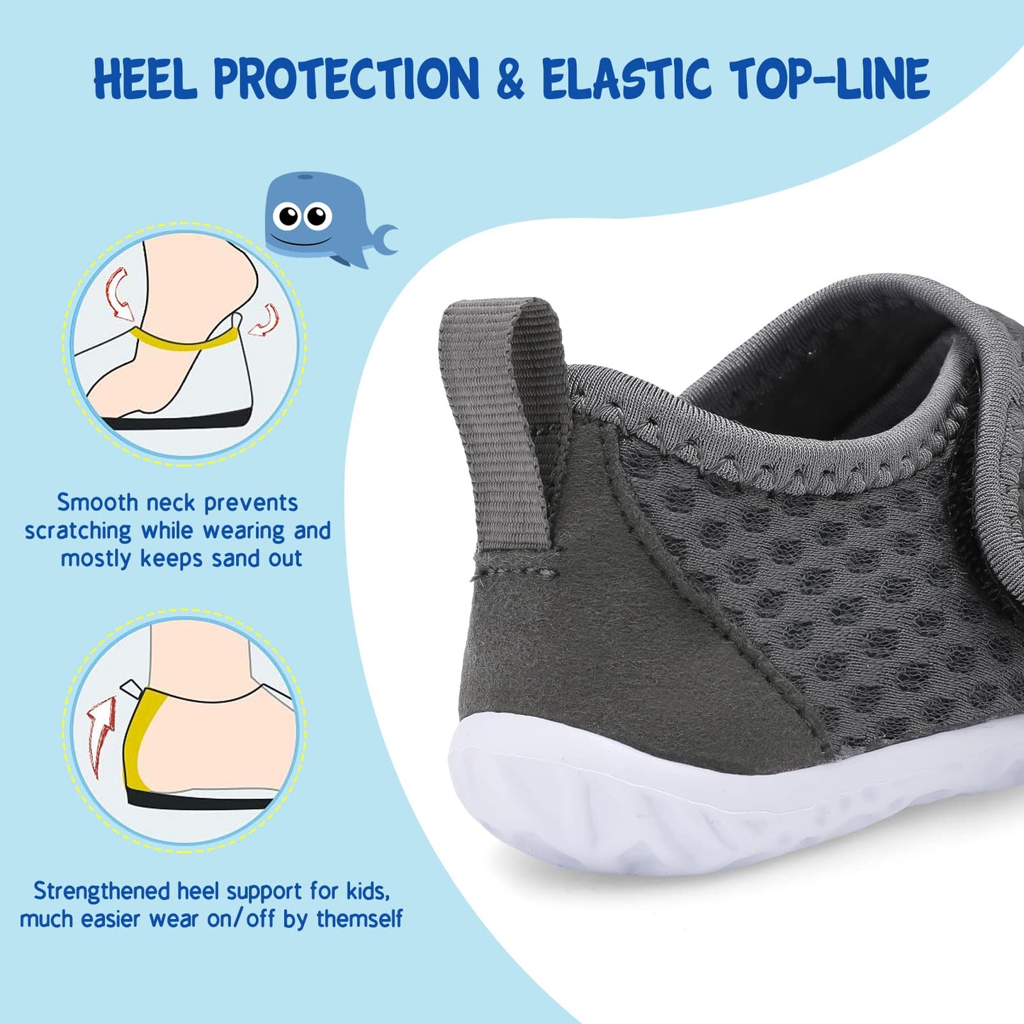 LeIsfIt Kids Water Shoes Toddler Girls Boys Swim Shoes Outdoor Quick-Dry Breathable Aqua Socks for Beach Pool Surf, Dark Grey, 1 Big Kid
