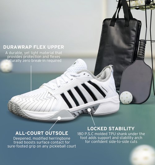 K-Swiss Men's Pickleball Supreme Shoe, White/High Rise/Black, 8 M