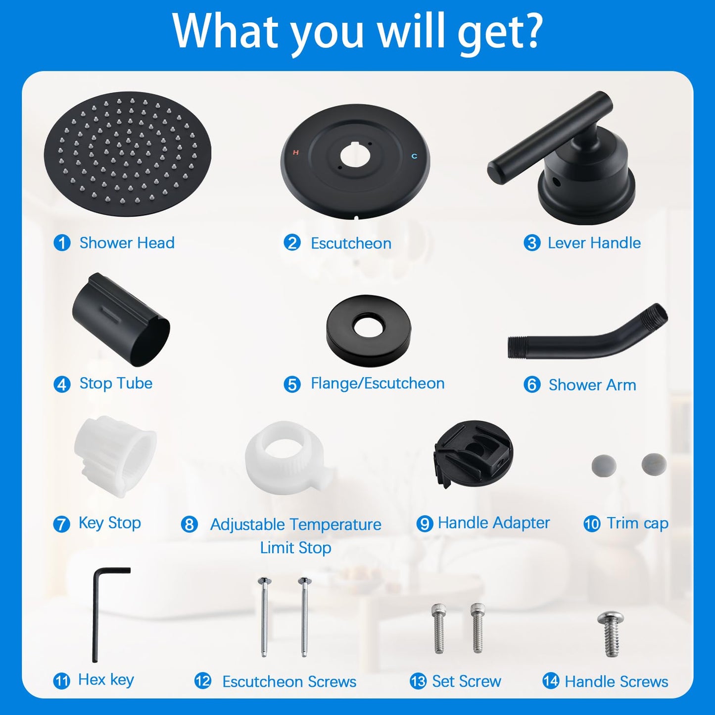 Replacement for Moen Shower Faucet Trim Kit, 8" High Pressure Rain Showerhead, Shower Handle (Valve& Catridge Not Inclued), Matte Black