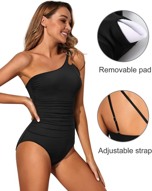 Holipick One Shoulder One Piece Swimsuit - Tummy Control & Modest Full Coverage | Keyhole Design