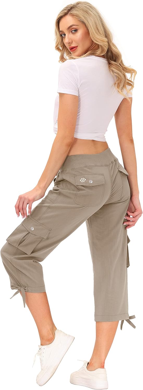 MoFiz Women's Cargo Capris - Lightweight Quick-Dry Hiking Pants with Pockets | Casual Outdoor Comfort