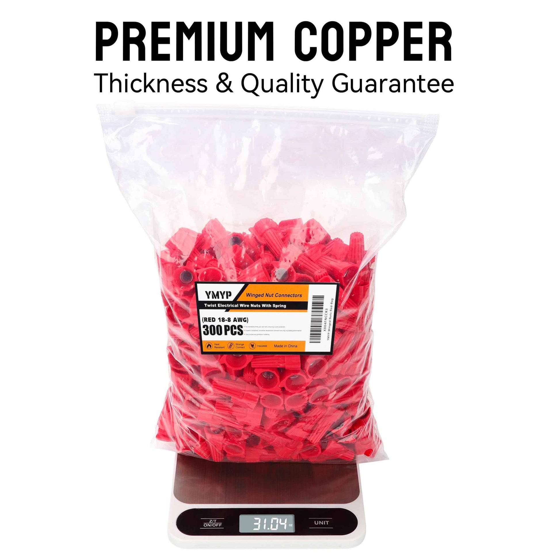 YMYP 300PCS Winged Wire Nut Connector - AWG 18-8 Red - Insulated Insert Twist Electrical Wire Terminal with Spring, Portable Wire Caps for Quick Connection