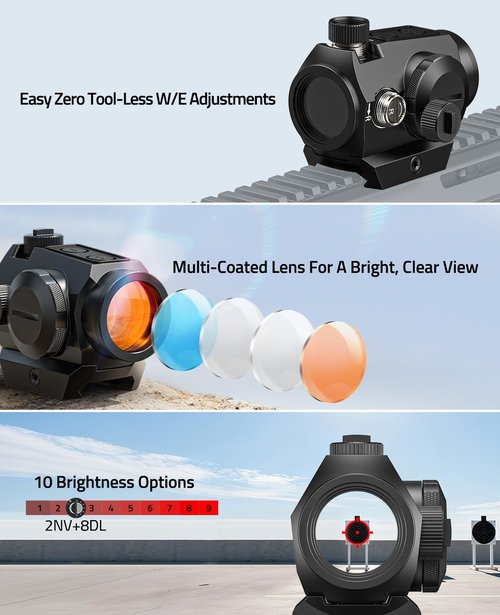 CVLIFE Multiple Reticle 3 MOA Dot & 65 MOA Circle Red Dot, Motion Awake Red Dot Sight, 1x20mm Red Dot Scope Optics with Absolute Co-Witness Riser and Low Mount for 21mm Picatinny Rail