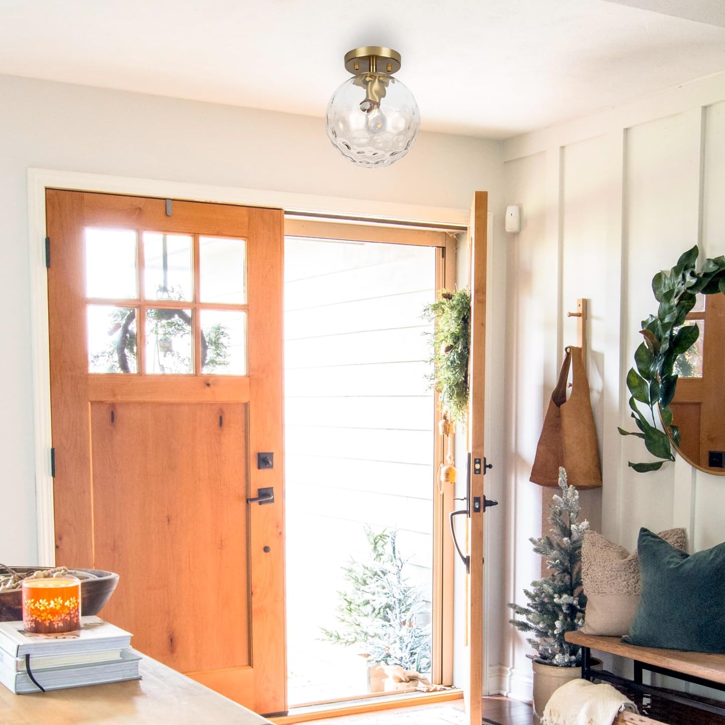 ALICE HOUSE 2 Pack 8-inch Modern Flush Mount Light, Hammered Glass Ceiling Light, Brushed Brass Hallway Light Fixtures for Bedroom, Closet, Entryway, Bathroom, Kitchen AL4201-S2GD