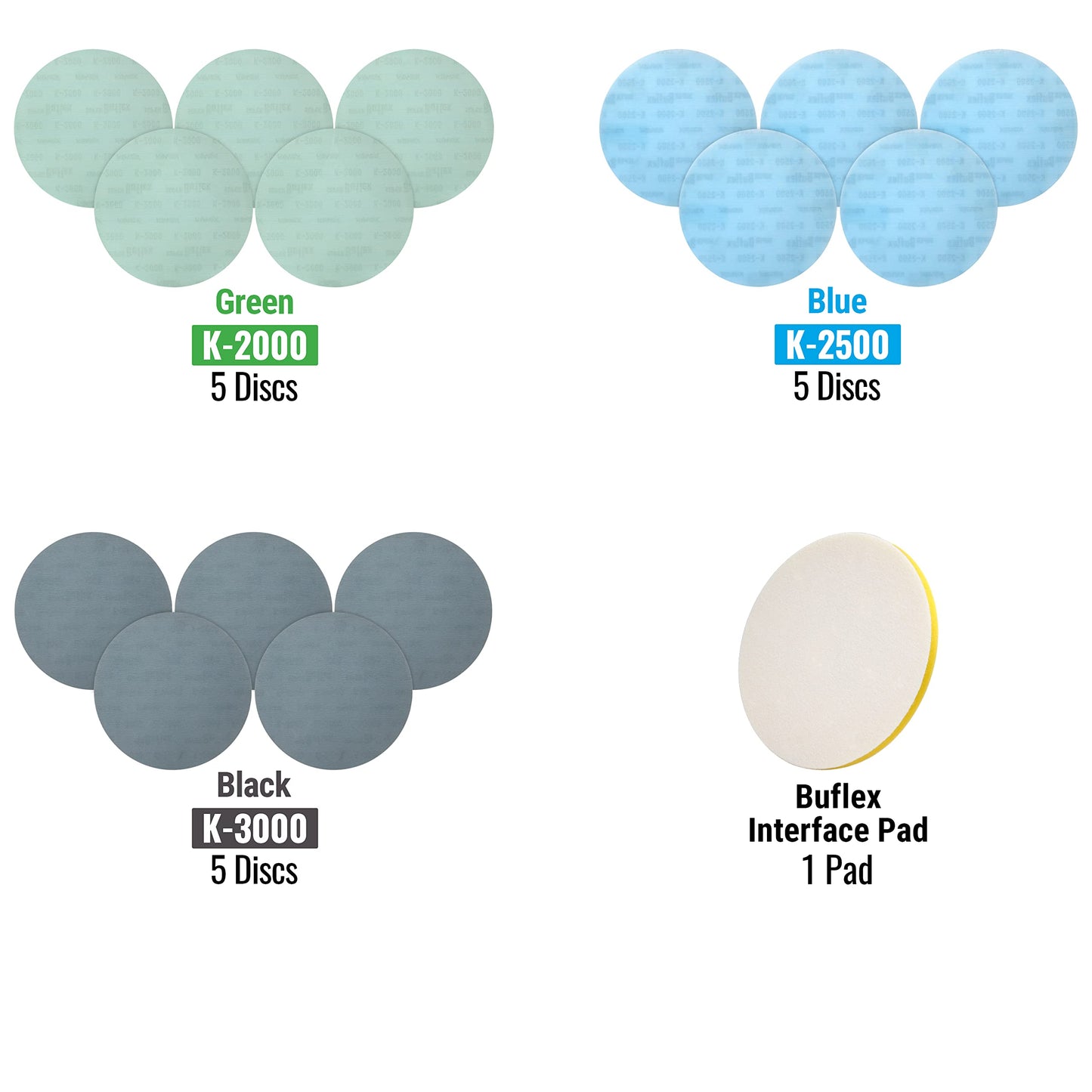Super Buflex Flexible Polishing 6 inch Discs Starter Kit, SP19368, K2000 - K3000, No Holes, 15 Discs + 1 Interface Pad