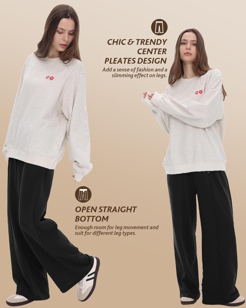 CAMPSNAIL Wide Leg Sweatpants Women - Baggy High Waisted Straight Leg Loose Sweat Pants with Chic Seams Drawstring Pockets