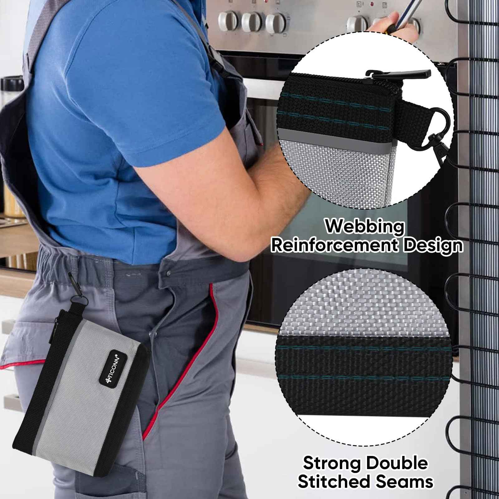 TICONN Tool Pouches with Zipper, 1680D Oxford Small Tool Bags, Waterproof Utility Bag Zipper Pouch for Tool Organizers and Storage (6 Pack Small)