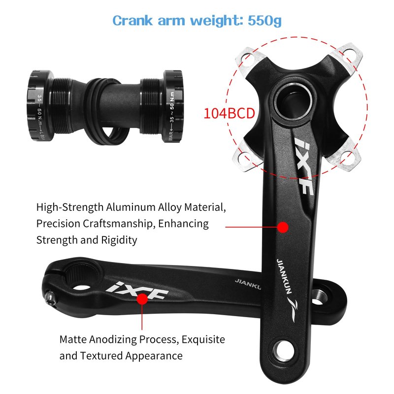 ZTZ 170mm Mountain Bike Crankset - Hollow Integrated MTB Crankset with 104 BCD 32/34/36/38T Narrow Wide Single Speed Chainring - Durable Aluminum Alloy Bike Crank Set with Bottom Bracket （36T）