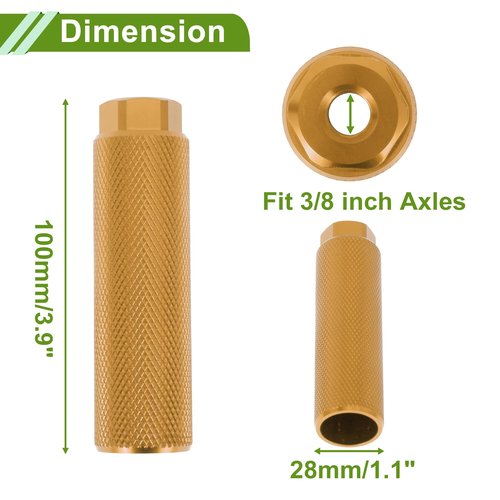 PARSLUCK 4 Pcs Aluminum Alloy Anti-Skid Bike Pegs 100mm Length Bicycle Backseats Stands Cycling Foot Pegs 3/8 Inch Axles Black Gold Tone