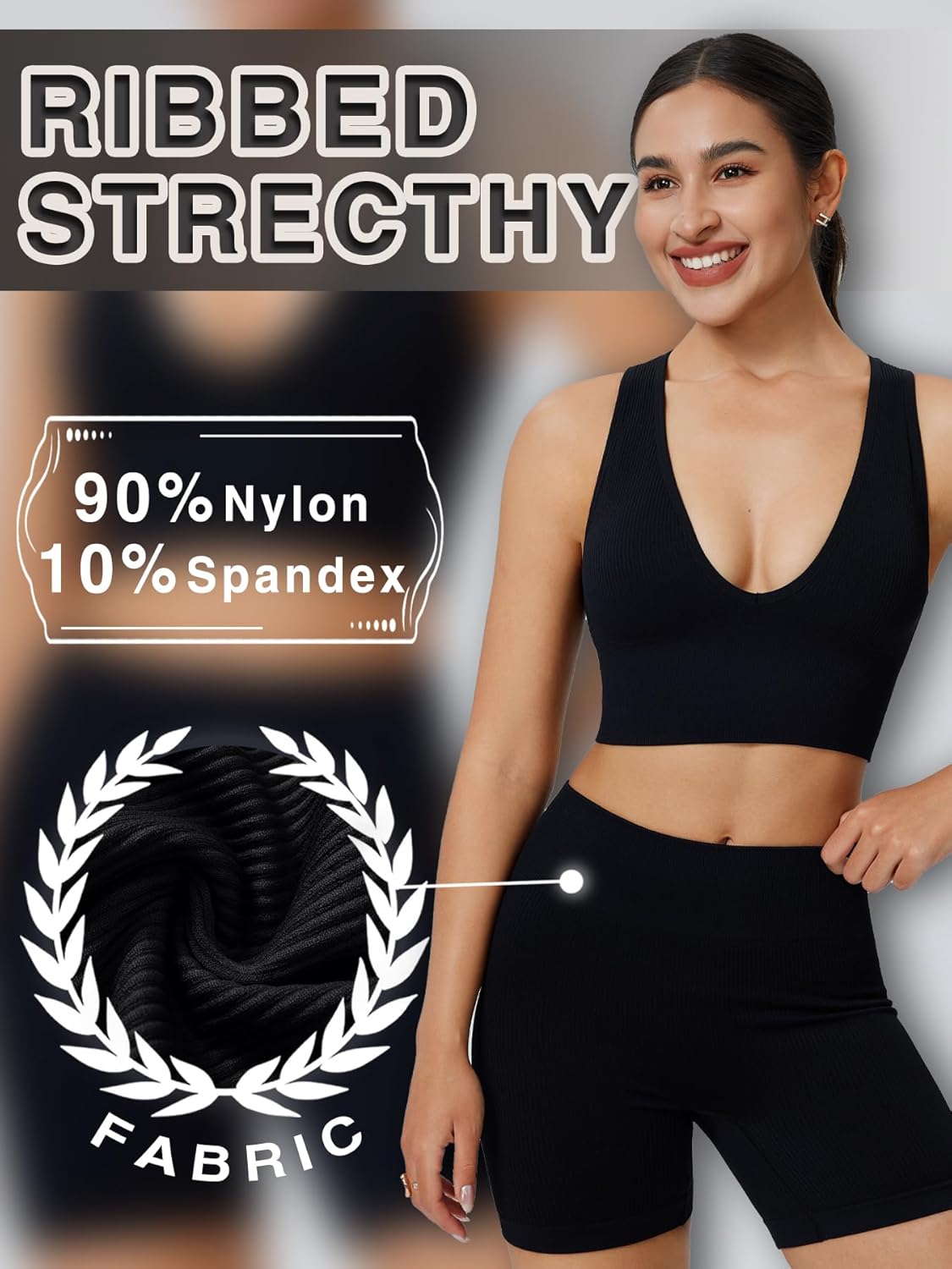 Skiennix Women's High Waist Ribbed Biker Shorts - Seamless Tummy Control Yoga Shorts for Fitness